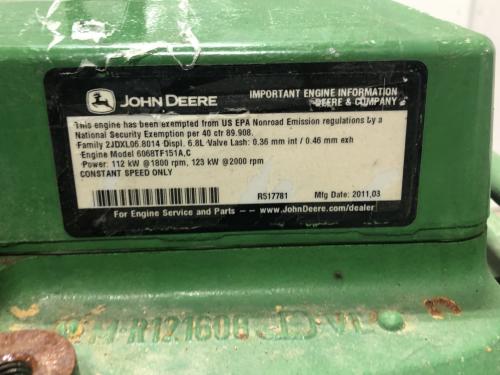 John Deere 6068TF Engine Assembly: P/N 6068TF151