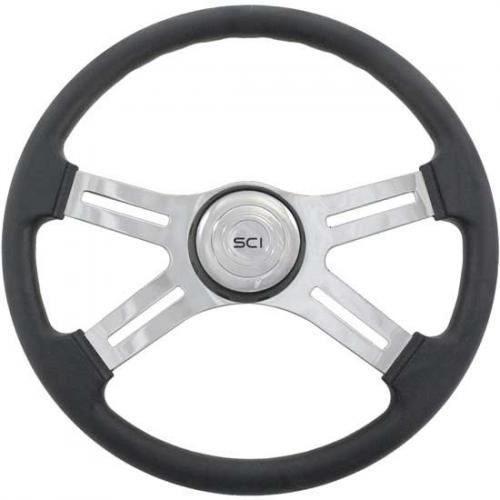 International 9200 Steering Wheel: 18 Inch Chrome 4 Spoke Black Poly Steering Wheel Kit For International