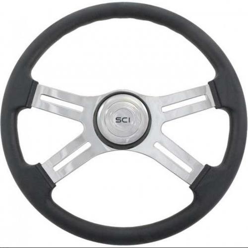 Best Fit 09-1500610 Steering Wheel: 18 Inch Chrome 4 Spoke Black Poly Steering Wheel With Black Bezel & Chrome Horn Button