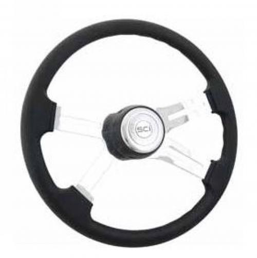 Best Fit 09-1500139 Steering Wheel: 16 Inch 4 Chrome Spoke Classic Black Poly Steering Wheel W/ Textured Black Bezel, Chrome Horn Button